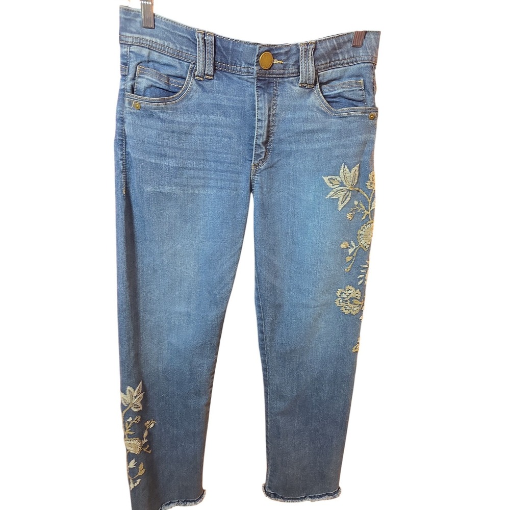 Democracy Ab Solution Embroidered Raw Hem Straight Leg Jeans Blue Womens 10 - Picture 2 of 8